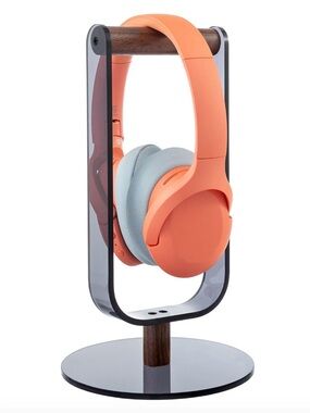 Walnut wood and black acrylic headphone stand